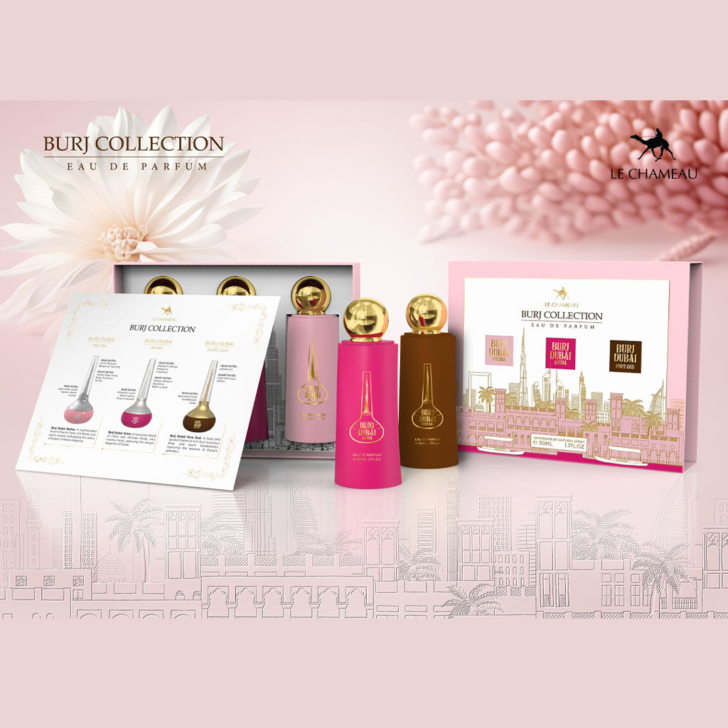 LE CHAMEAU Burj Collection Melina Luminous Floral-Musky Eau de Parfum 50 mL
LE CHAMEAU Burj Collection Arina Vibrant Fruity-Gourmand Eau de Parfum 50 mL
LE CHAMEAU Burj Collection Pure Oud Rich Woody-Oriental Eau de Parfum 50 mL