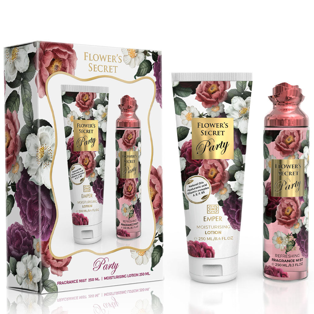 EMPER Flower's Secret Party Fragrance Gift Set Saffron Jasmine Amberwood Ambergris Fir Resin Cedar