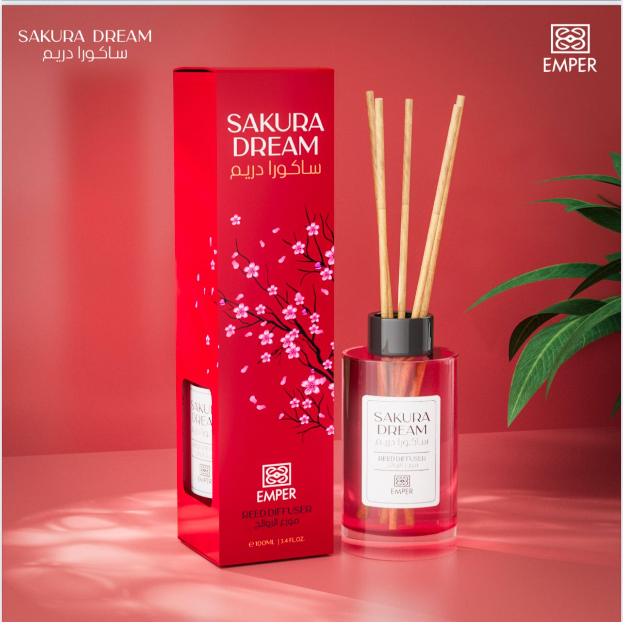 EMPER Sakura Dream Cherry Blossom and Soft Musk Reed Diffuser 100ml Long-Lasting Home Fragrance