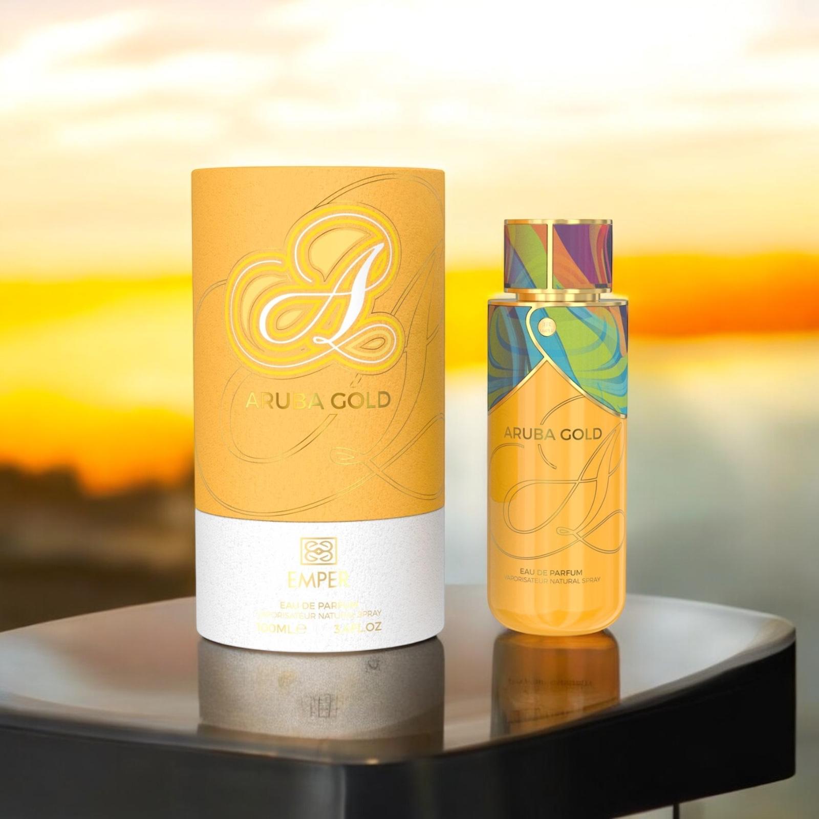 EMPER Aruba Gold Eau de Parfum 100 ml Unisex Bright Citrus and Orchard Fruit Accord with Amber Vanilla and Warm Spices