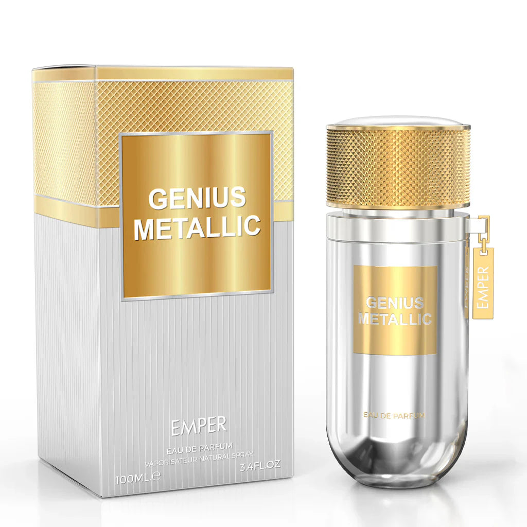 EMPER Genius Metallic Unisex Eau de Parfum 100ml Sparkling Grapefruit Bergamot with Hazelnut Cashmere Wood and Patchouli