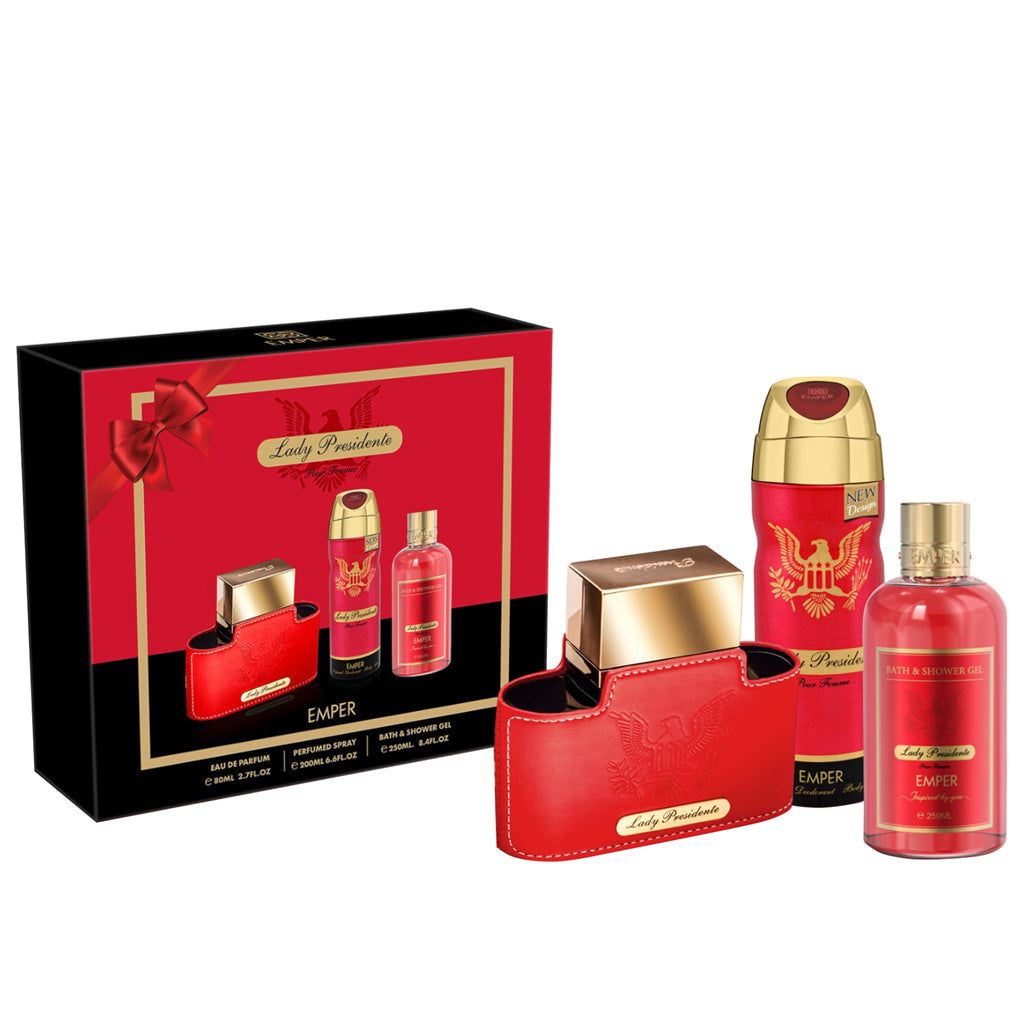 Emper Lady President 3 in 1 Luxury Gift Set Fresh Fruity Floral Eau de Parfum Body Lotion Shower Gel