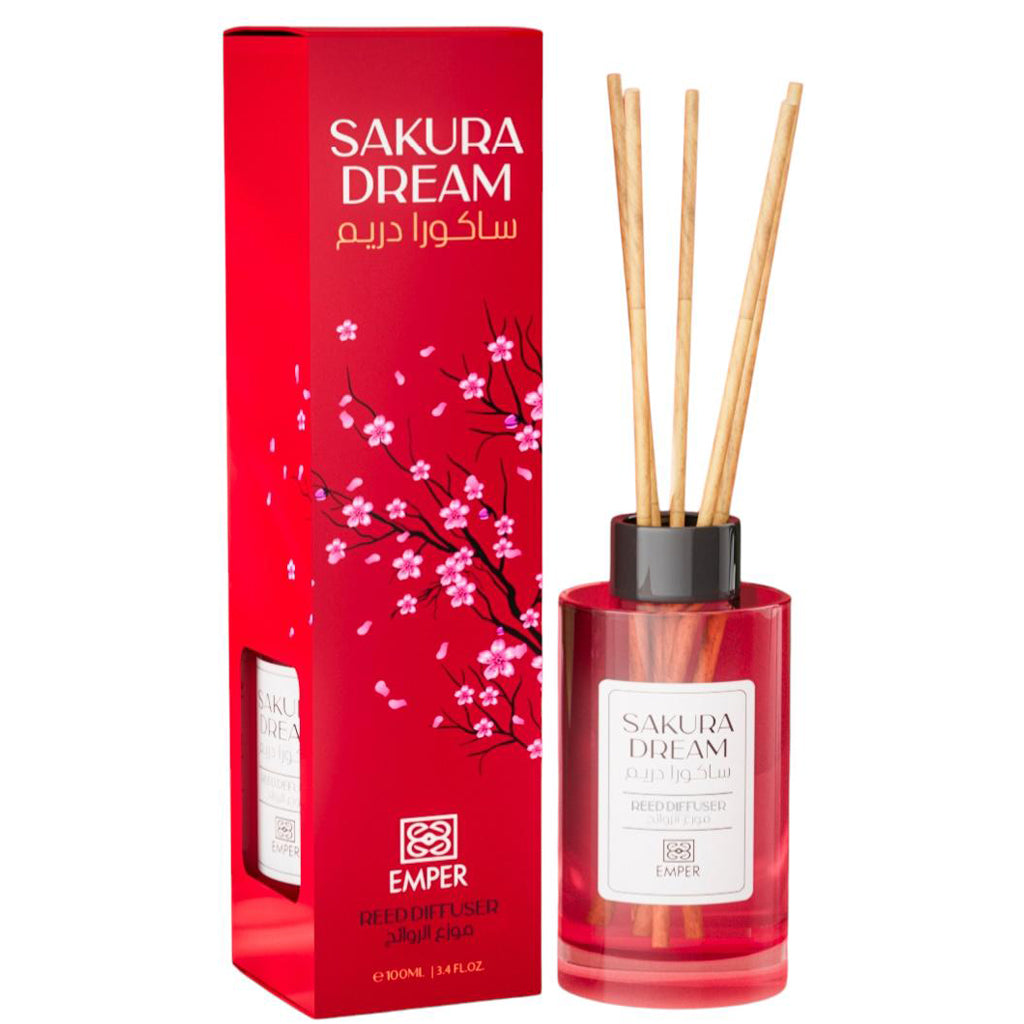 EMPER Sakura Dream Cherry Blossom and Soft Musk Reed Diffuser 100ml Long-Lasting Home Fragrance